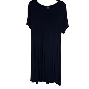 Forever 21 Plus Women Jersey Knit Midi Dress Black 3X‎ Short Sleeve Lace Up Back